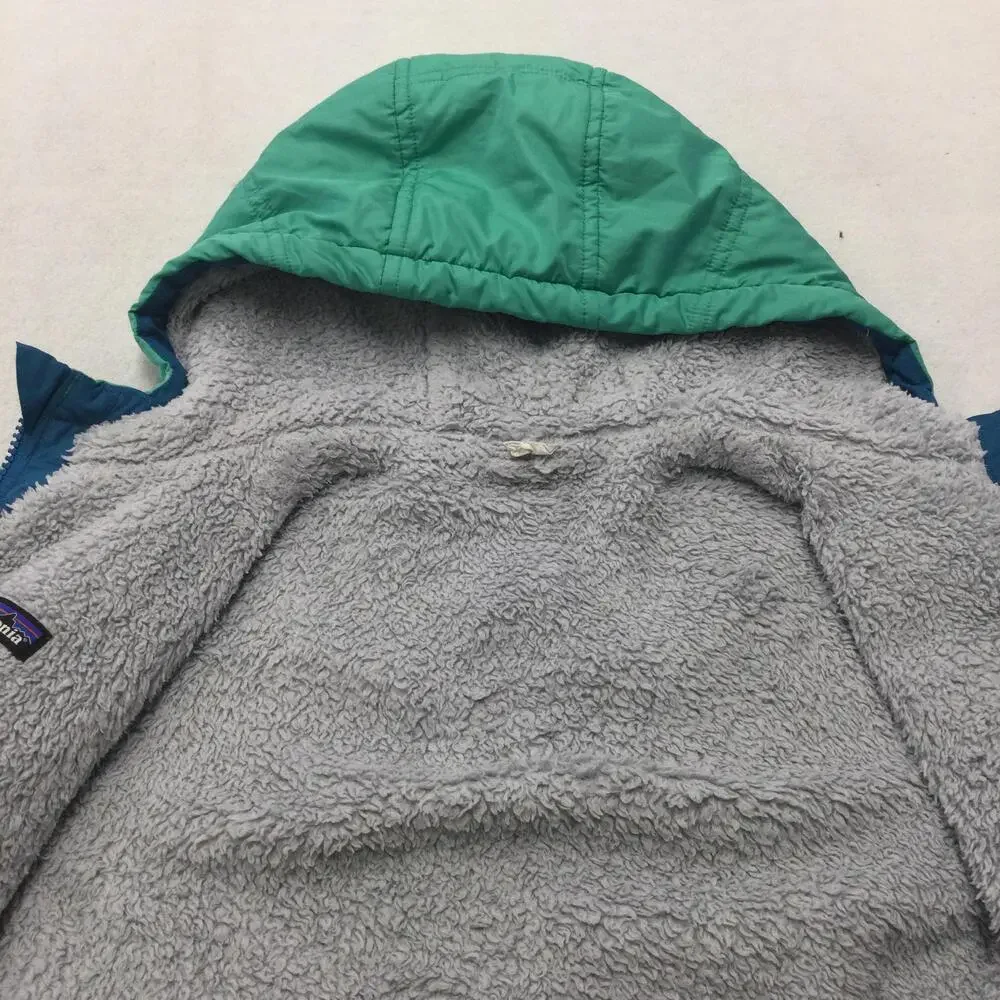 Patagonia Jacket Youth 10 Green Blue Hooded Fleece Lined Puffer Winter Insulated